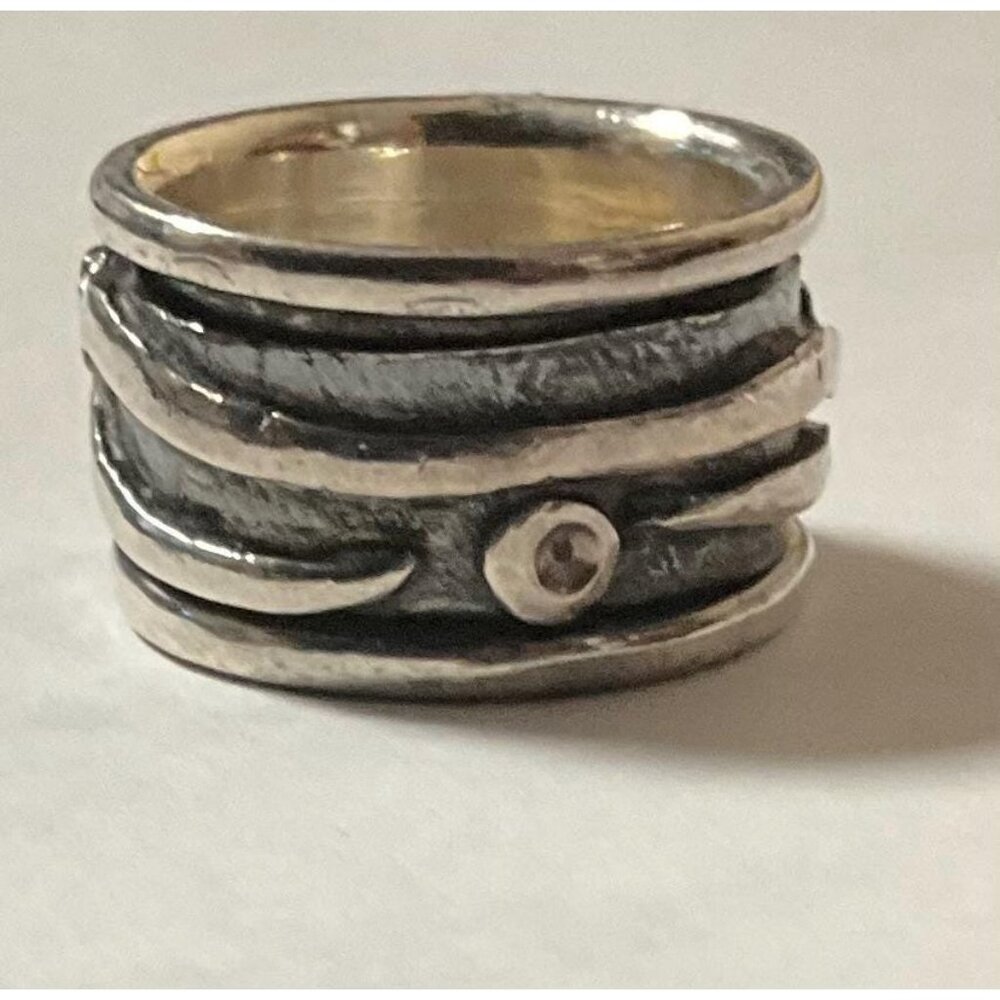 Vintage Sterling Silver Spinner Ring, Oxidized Boho Band - Size 7.5